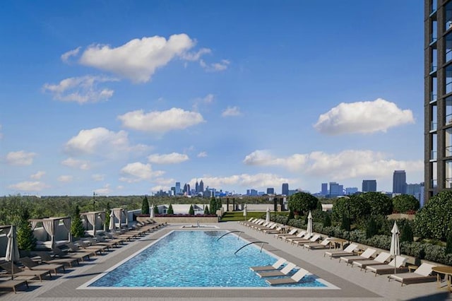 view of swimming pool featuring a patio