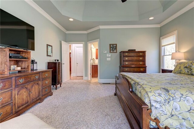 103 Old Avery Dr, Canton, GA 30115 - bedroom with light carpet, a raised ceiling, baseboards, recessed lighting, and crown molding