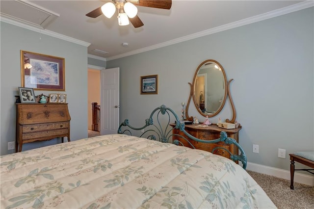 103 Old Avery Dr, Canton, GA 30115 - carpeted bedroom featuring attic access, ornamental molding, baseboards, and ceiling fan