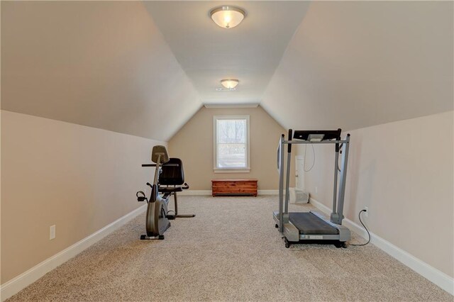 103 Old Avery Dr, Canton, GA 30115 - exercise room featuring carpet floors, vaulted ceiling, and baseboards