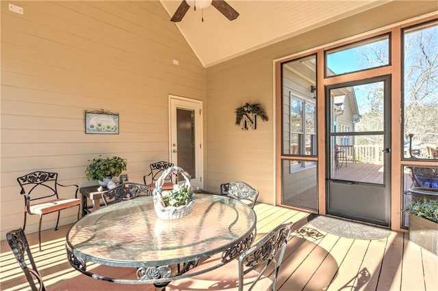 103 Old Avery Dr, Canton, GA 30115 - sunroom with outdoor dining area, a ceiling fan, and lofted ceiling