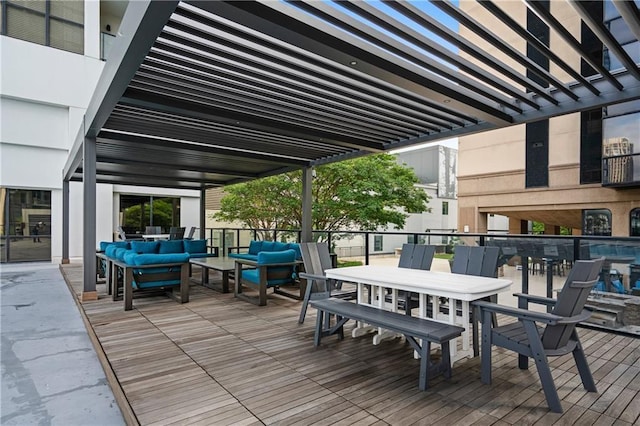 wooden deck featuring an outdoor living space