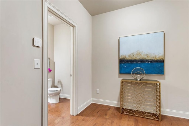 hallway with wood-type flooring