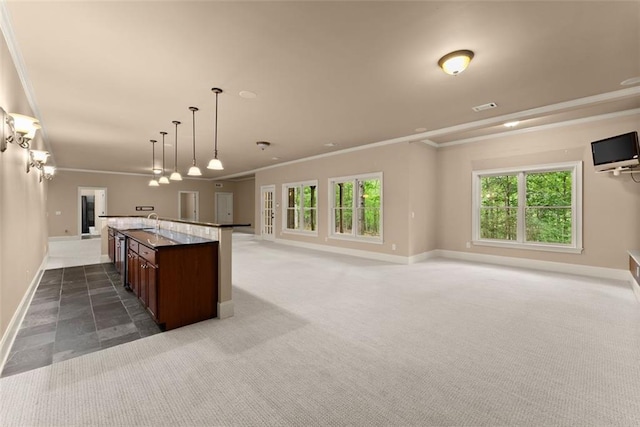 kitchen featuring crown molding and open floor plan