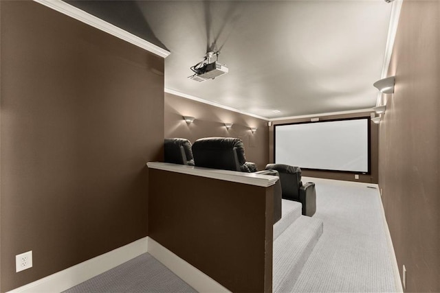 home theater featuring carpet floors and baseboards