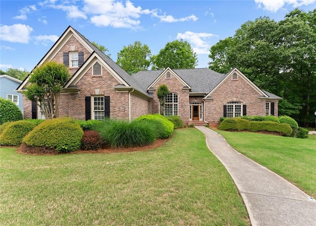 view of front of house featuring a front yard and brick siding