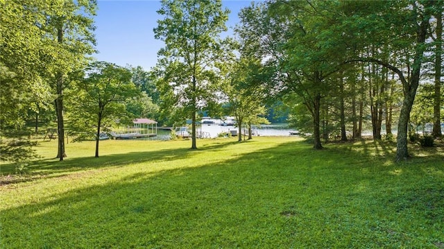 view of yard with a water view