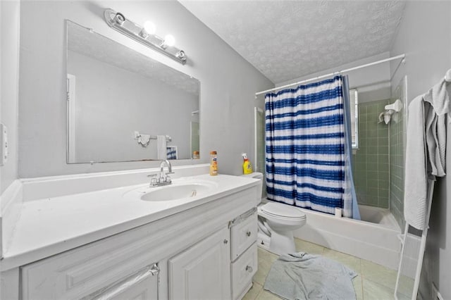 1991 Flat Shoals Rd, Riverdale, GA 30296 - full bathroom featuring a textured ceiling, vanity, shower / bath combo, and tile patterned floors