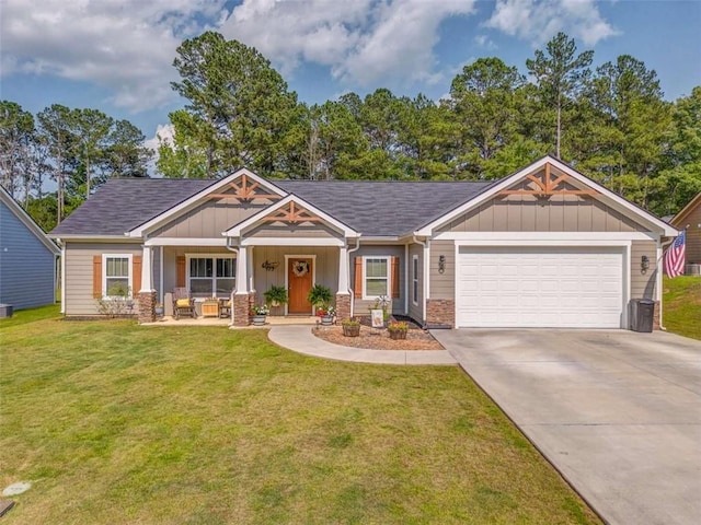 22 Gowen Dr, Rome, GA 30165 - craftsman-style home featuring a porch, driveway, board and batten siding, and an attached garage