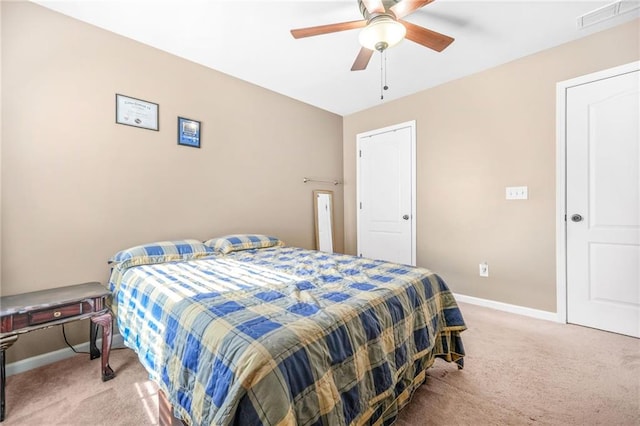 2625 Blackstock Dr, Cumming, GA 30041 - bedroom featuring ceiling fan, visible vents, baseboards, and light carpet