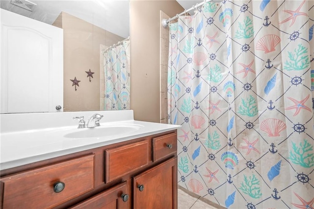 2625 Blackstock Dr, Cumming, GA 30041 - bathroom with a shower with shower curtain, visible vents, and vanity