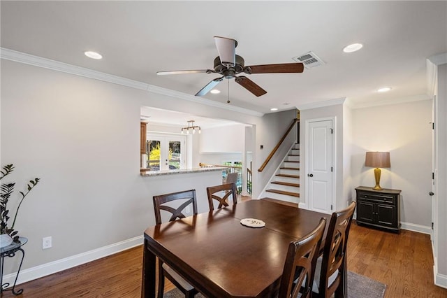 260 Mansell Cir, Roswell, GA 30075 - dining space with visible vents, baseboards, ceiling fan, and wood finished floors