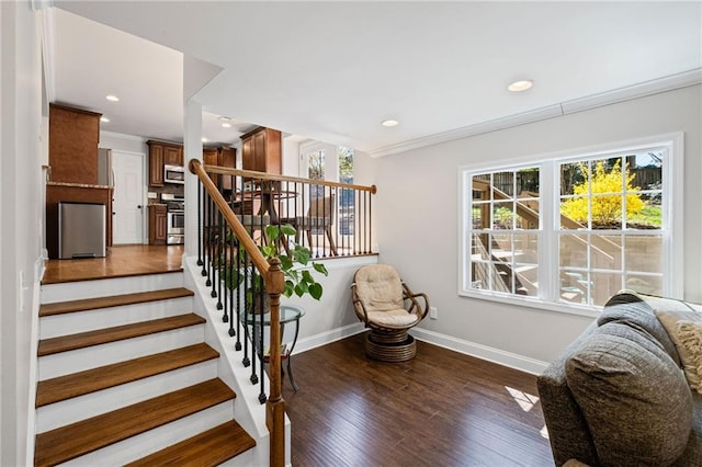 260 Mansell Cir, Roswell, GA 30075 - stairs featuring recessed lighting, baseboards, a healthy amount of sunlight, and wood finished floors