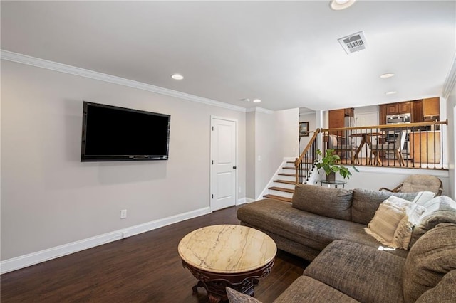 260 Mansell Cir, Roswell, GA 30075 - living area with ornamental molding, wood finished floors, visible vents, and baseboards