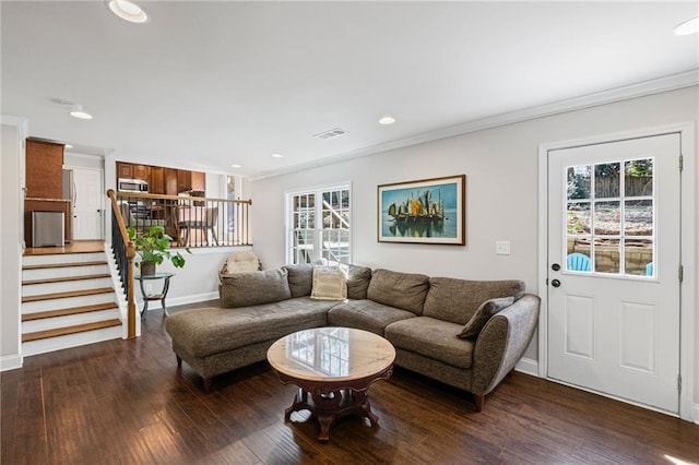 260 Mansell Cir, Roswell, GA 30075 - living area with a wealth of natural light, recessed lighting, ornamental molding, and wood finished floors