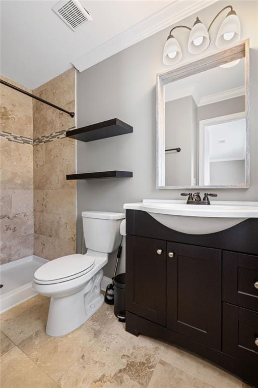 260 Mansell Cir, Roswell, GA 30075 - bathroom featuring visible vents, toilet, vanity, and ornamental molding