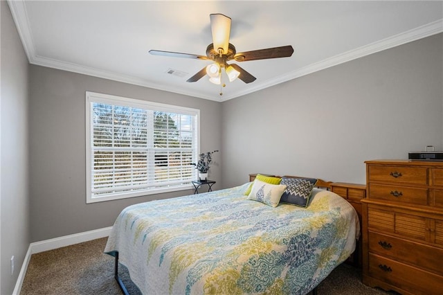 260 Mansell Cir, Roswell, GA 30075 - carpeted bedroom featuring crown molding, baseboards, visible vents, and ceiling fan