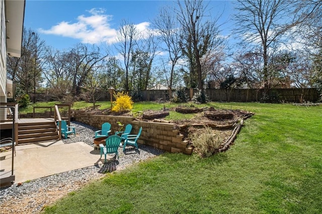 260 Mansell Cir, Roswell, GA 30075 - view of yard with a patio area, a wooden deck, an outdoor fire pit, and a fenced backyard