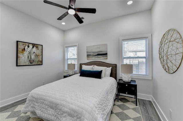 543 Paines Ave NW, Atlanta, GA 30318 - bedroom featuring a ceiling fan, recessed lighting, baseboards, and wood finished floors