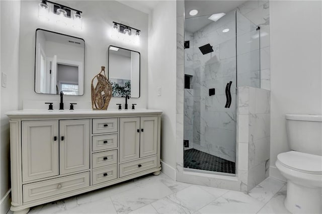 543 Paines Ave NW, Atlanta, GA 30318 - full bathroom with marble finish floor, a sink, a marble finish shower, and double vanity