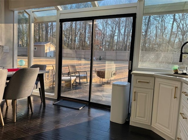 entryway with sink, a wealth of natural light, and dark hardwood / wood-style floors