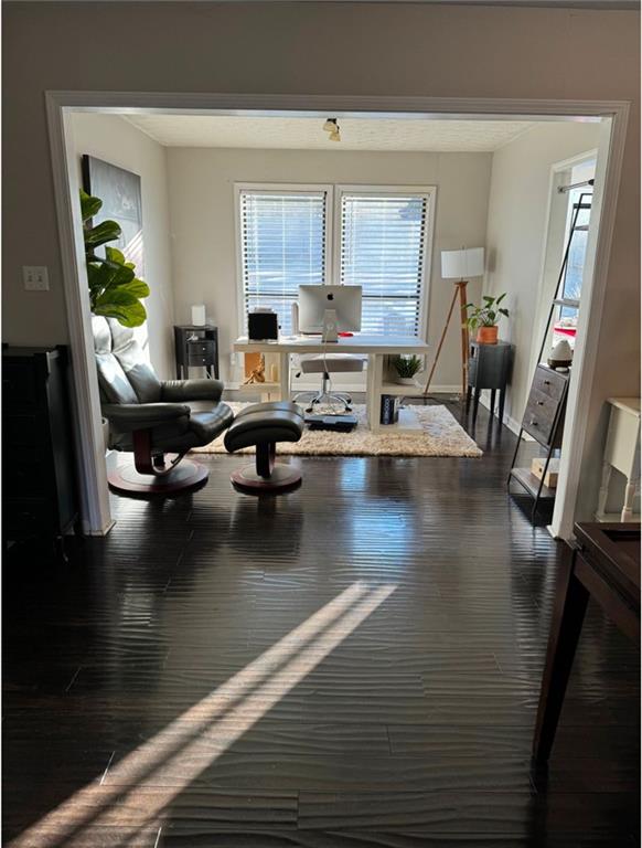 living area featuring dark hardwood / wood-style flooring