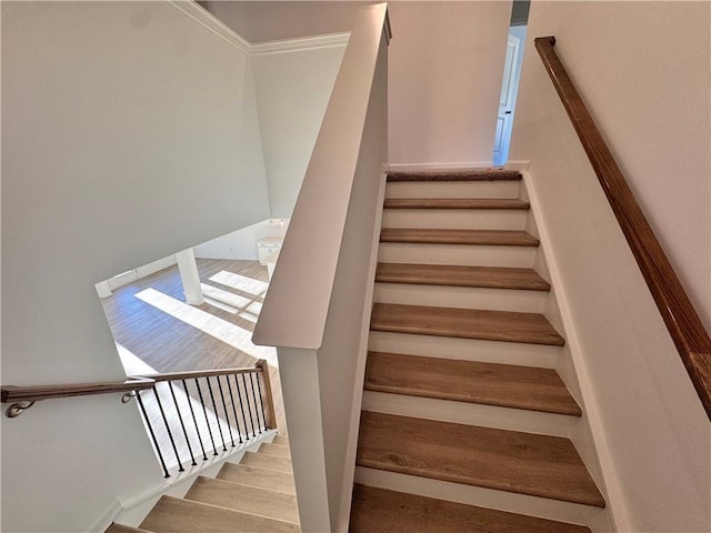 stairs with crown molding