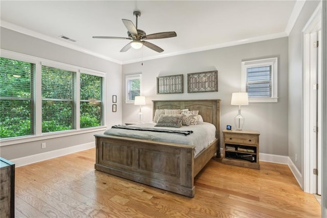 2434 Soft Maple St, Atlanta, GA 30360 - bedroom with baseboards, light wood-style floors, crown molding, and a ceiling fan