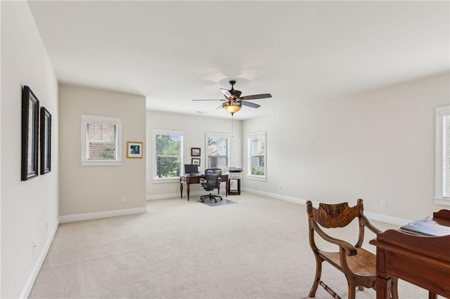 2434 Soft Maple St, Atlanta, GA 30360 - office featuring baseboards, light carpet, and a ceiling fan