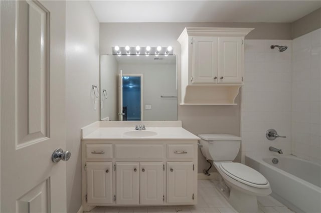 full bathroom with washtub / shower combination, vanity, and toilet