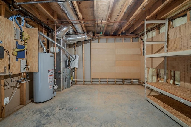 unfinished basement with water heater