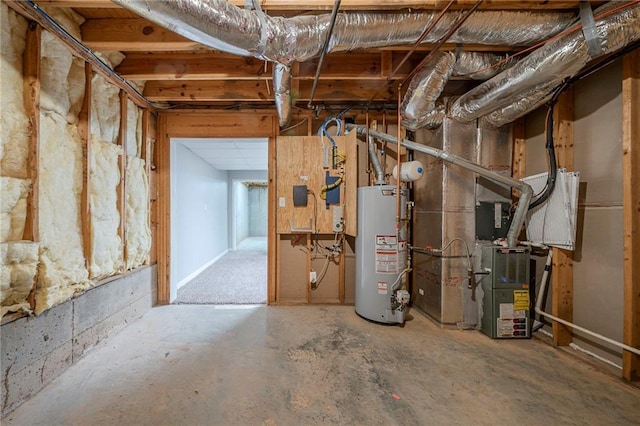 unfinished below grade area with gas water heater