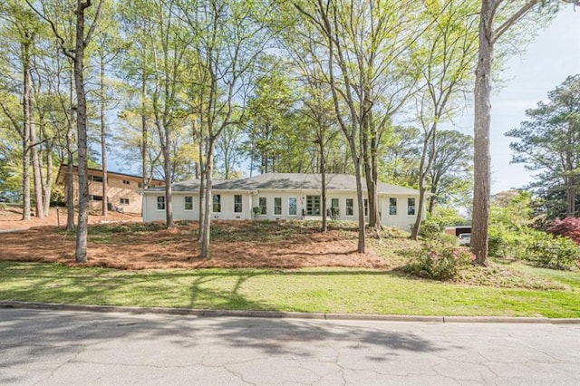 ranch-style house with a front lawn