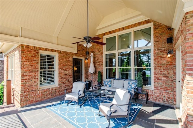view of patio / terrace featuring ceiling fan and an outdoor hangout area
