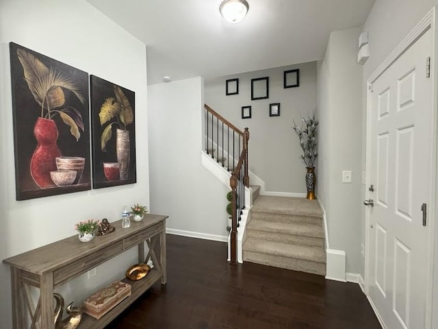 foyer entrance featuring dark hardwood / wood-style floors