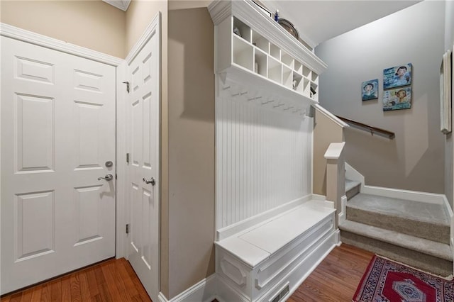 mudroom with hardwood / wood-style flooring