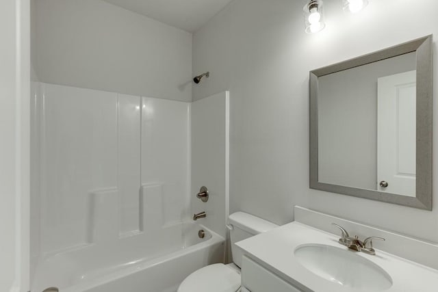 full bathroom featuring shower / washtub combination, vanity, and toilet