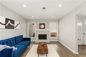 4406 Idlewood Ln, Tucker, GA 30084 - living area featuring wood finished floors, a fireplace, recessed lighting, and baseboards