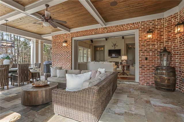 view of patio featuring ceiling fan and an outdoor hangout area