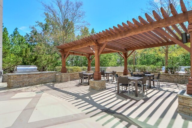 view of patio / terrace featuring a pergola and area for grilling