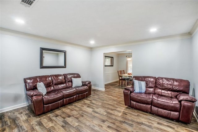 living room with hardwood / wood-style floors