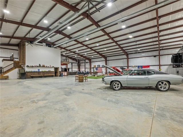 garage with metal wall