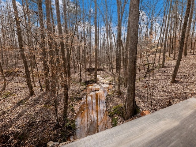 view of landscape featuring a wooded view