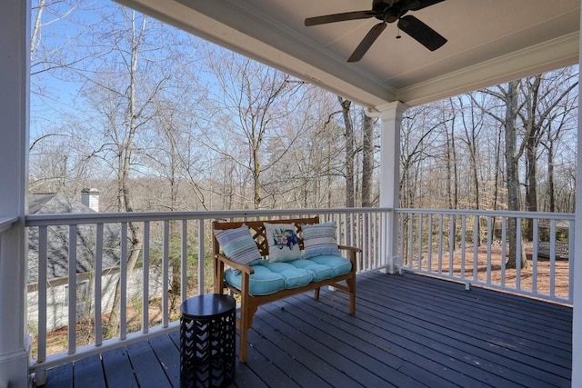 wooden terrace with ceiling fan