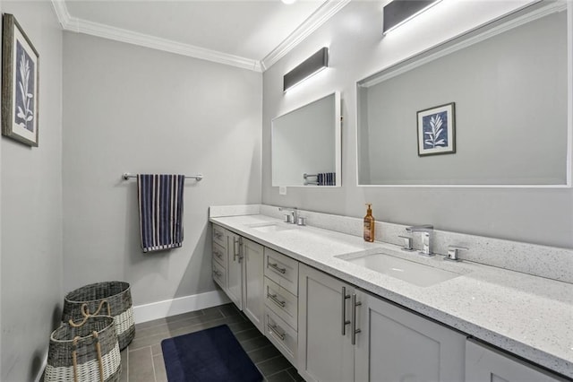 bathroom with vanity and ornamental molding