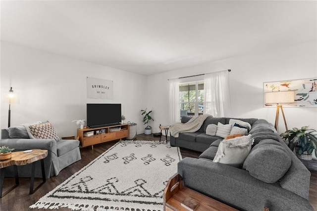 living area with dark wood-type flooring