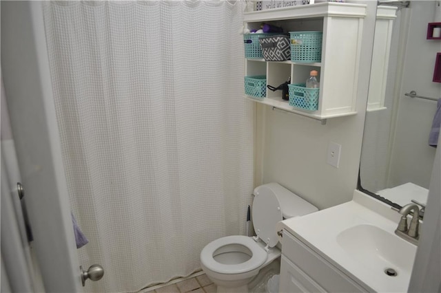 bathroom with tile patterned floors, toilet, and vanity