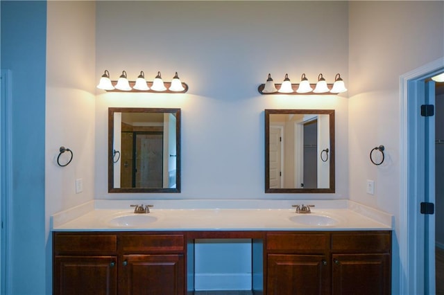 bathroom with vanity and walk in shower