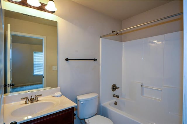 full bathroom with vanity, toilet, and bathtub / shower combination