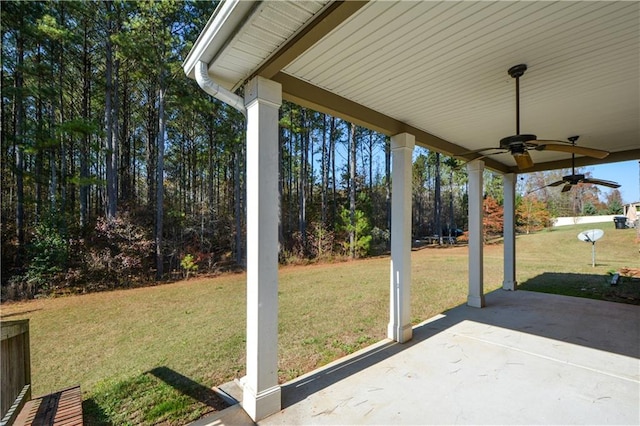 view of patio featuring ceiling fan